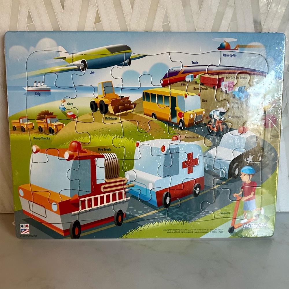 NIB (4 PACK) Playmonster 25 pc. kids puzzles. Alphabet. Yetis. Pirate. Vehicles - Picture 2 of 3